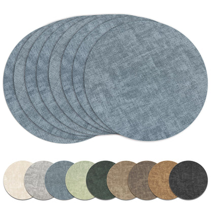 13" Round Placemats Set of 8, Reversible Faux Leather Wipeable Table Mats